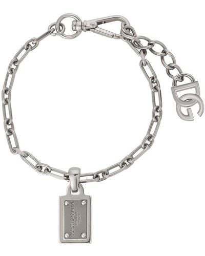 Dolce & Gabbana Bracelet With Logo Tag - Metallic