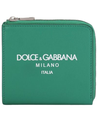 Dolce & Gabbana Calfskin Card Holder With Logo - Green
