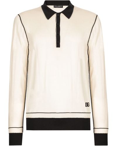 Dolce & Gabbana Langarm-Poloshirt aus Seide - Weiß