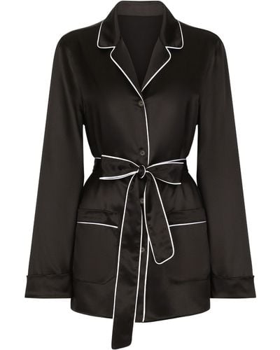 Dolce & Gabbana Chemise de pyjama en soie avec passepoil contrastant - Noir