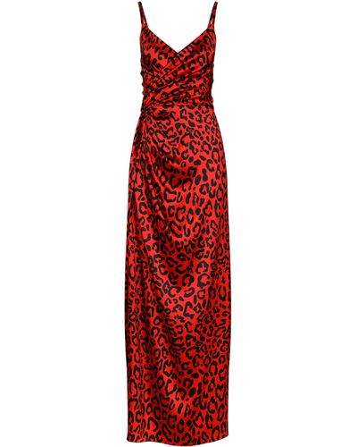 Dolce & Gabbana Maxikleid Aus Satin Aus Einer Seidenmischung Mit Leopardenprint - Rot