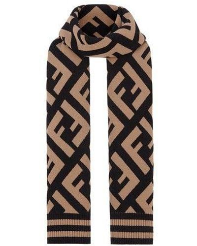 FENDI 100% Silk Square Scarf 34" Brown Monogram Women's  Accessories w/ Tag & Box