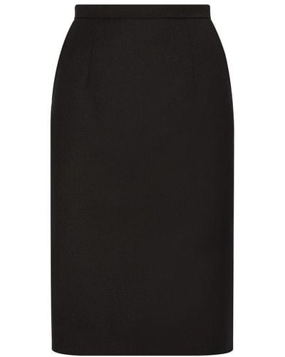 Dolce & Gabbana Wool Crepe Midi Pencil Skirt - Black