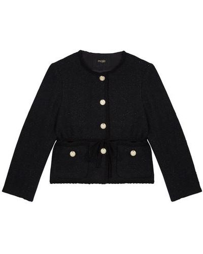 Maje Straight-cut Shiny Tweed Jacket - Black