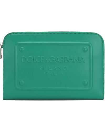 Dolce & Gabbana Kleine Pouch aus Kalbsleder mit Logo - Grün