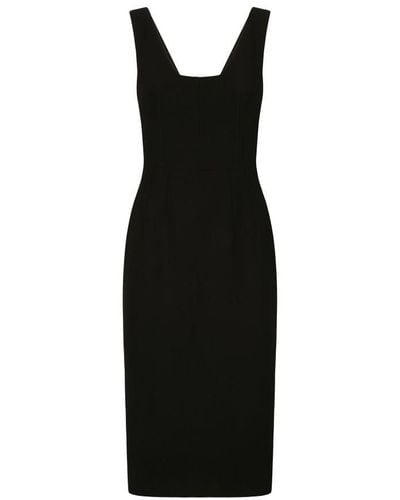Dolce & Gabbana Wool Crepe Midi Dress - Black