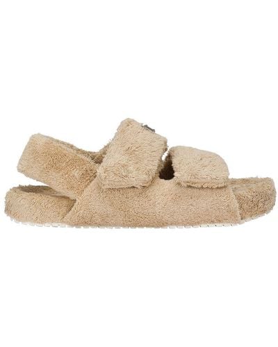 Dolce & Gabbana Terrycloth Sandals With Logo Tag - Natural