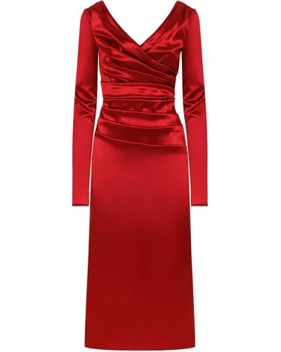 Dolce & Gabbana Wadenlanges drapiertes Kleid aus Satin - Rot
