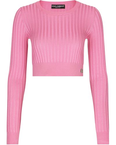 Dolce & Gabbana Geripptes Crop-Top aus Seide - Pink
