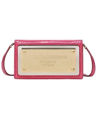 Dolce & Gabbana Phone Bag With Branded Maxi-Plate - Pink