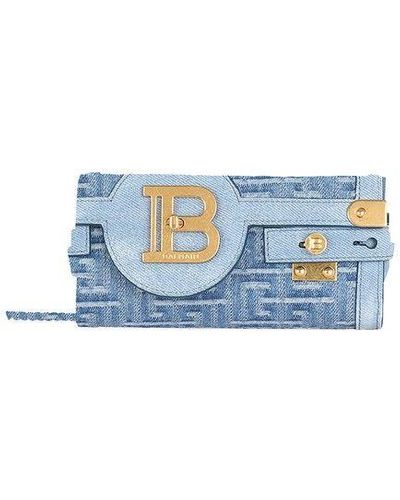 Balmain B-buzz 23 Clutch Bag In Denim - Blue