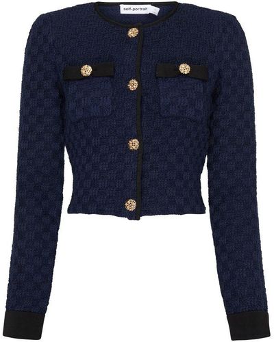Self-Portrait Knitted Cropped Cardigan - Blue