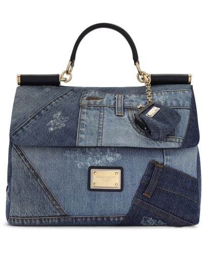 Dolce & Gabbana Große Soft Bag Sicily aus Patchwork-Denim - Blau