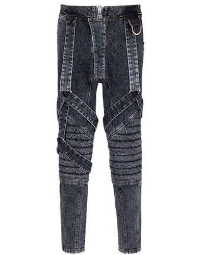 Balmain Slim-fit Cotton Jeans With Straps - Blue
