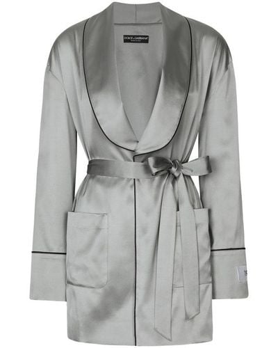 Dolce & Gabbana Kim Dolce&gabbana Satin Pajama Shirt With Belt - Gray