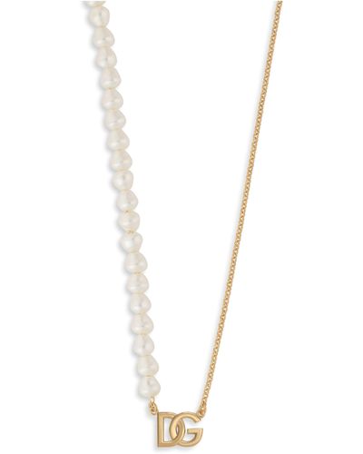 Dolce & Gabbana Collier en perles avec logo DG - Métallisé