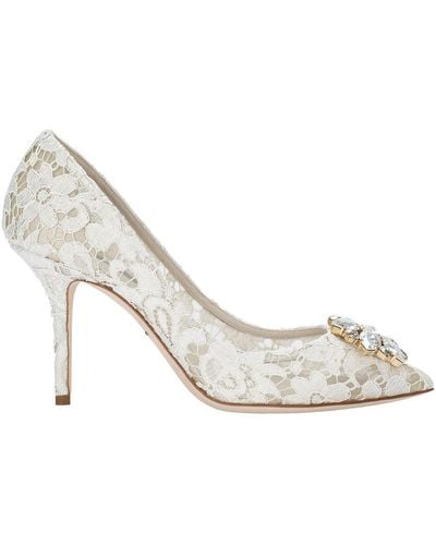 Dolce & Gabbana Taormina Lace With Crystals Court Shoes - White
