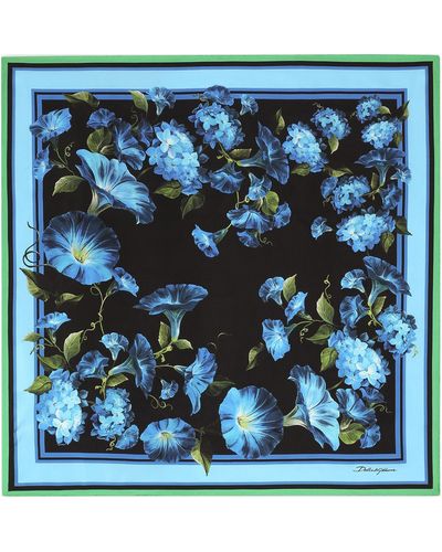Dolce & Gabbana Tuch 50 X 50 Aus Twill Glockenblumen - Blau