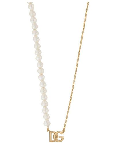 Dolce & Gabbana Necklace With Pearls And Dg Logo - White