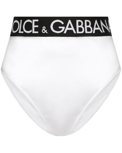 Dolce & Gabbana High-Waisted Satin Briefs With Branded Elastic - White