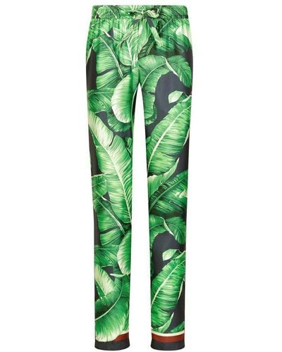 Dolce & Gabbana Banana-Tree-Print Silk Pyjama Trousers - Green