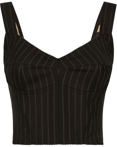 Dolce & Gabbana Haut corset en laine à fines rayures - Noir