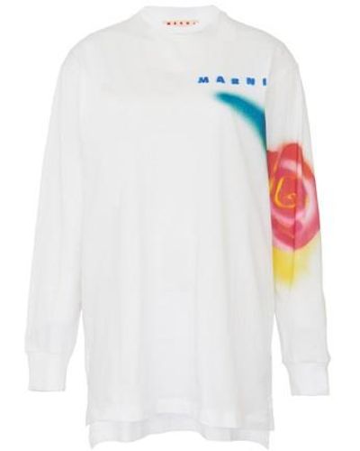 Marni Stencil Flower Print Cotton Long-sleeved T-shirt - White