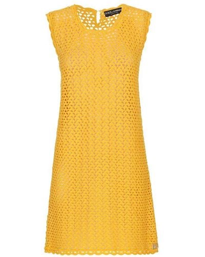 Dolce & Gabbana Crochet Sleeveless Short Dress - Yellow