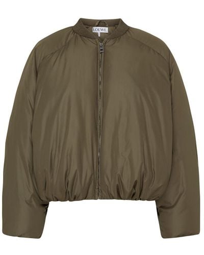 Loewe Leather-trimmed Padded Shell Bomber Jacket - Green