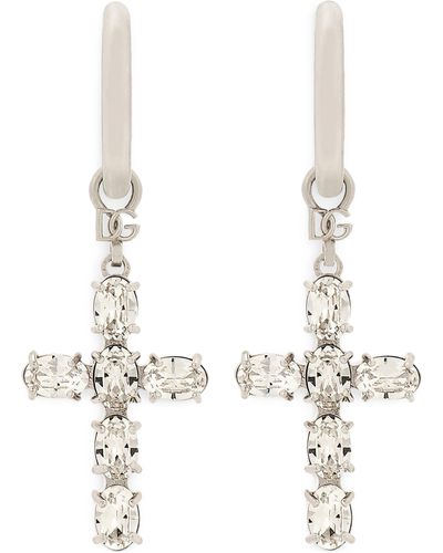 Dolce & Gabbana Creolen mit Kristall-Kreuz - Weiß