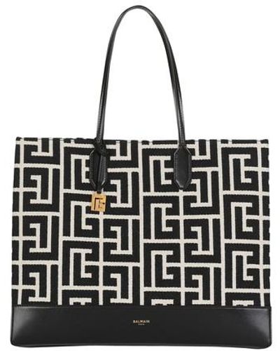 Balmain Large-sized Jacquard Folded Shopping Bag - Black