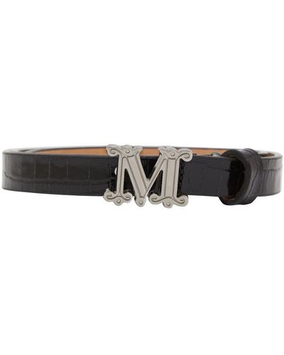 Max Mara Mgraziata 15 Croc Leather Belt - Black
