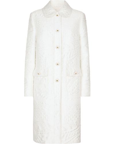 Dolce & Gabbana Manteau en brocart avec boutons logo DG - Blanc