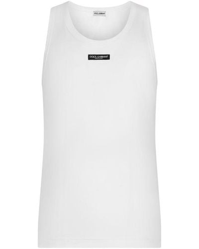 Dolce & Gabbana Two-Way Stretch Cotton Tank Top With Logo Label - White