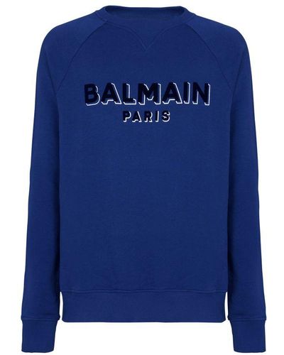 Balmain Metallic Flocked Sweatshirt - Blue