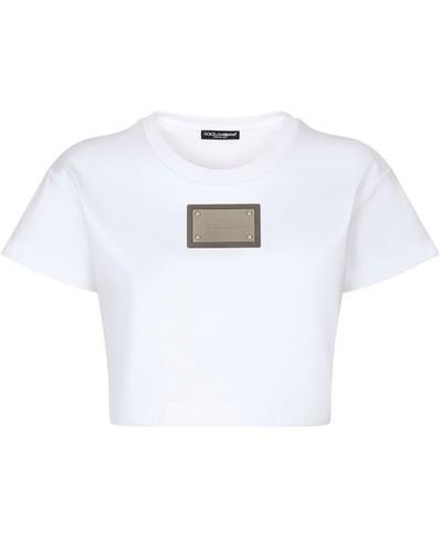 Dolce & Gabbana T-shirt cropped avec plaquette « KIM Dolce&Gabbana » - Blanc