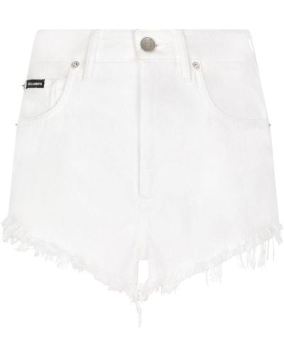 Dolce & Gabbana Denim Shorts With Ripped Details - White