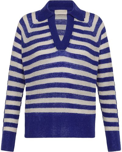 Momoní Pull rayé à bords-côtes et lurex Egide - Bleu