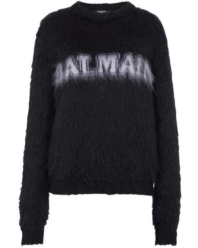 Balmain Logo Mohair Sweater - Black