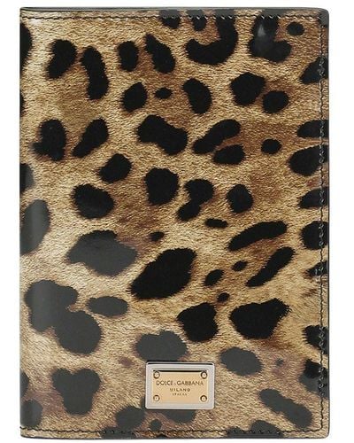 Dolce & Gabbana Polished Calfskin Passport Holder With Leopard Print - Metallic