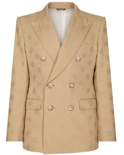 Dolce & Gabbana Tailored Double-breasted Cotton Jacket With Jacquard Dg Details - Natural