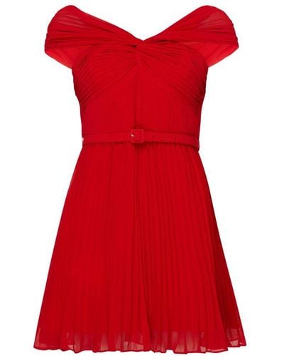Self-Portrait Off Shoulder Chiffon Mini Dress - Red