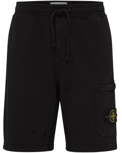 Stone Island Fleece Shorts With Logo Patch - Black