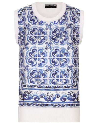Dolce & Gabbana Sleeveless Silk And Twill Jumper - Blue