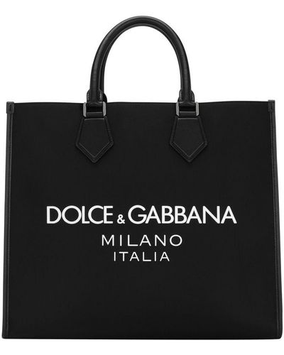 Dolce & Gabbana Large Nylon Shopper With Rubberized Logo - Black
