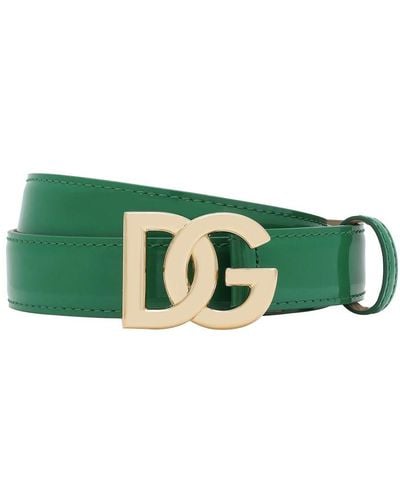 Dolce & Gabbana Polished Calfskin Belt With Dg Logo - Green