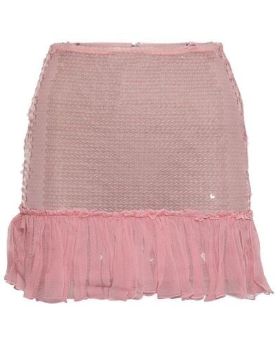 Nensi Dojaka Mini Skirt With Sequins And Frills - Pink