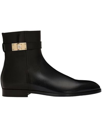 Dolce & Gabbana Giotto Leather Ankle Boots - Black