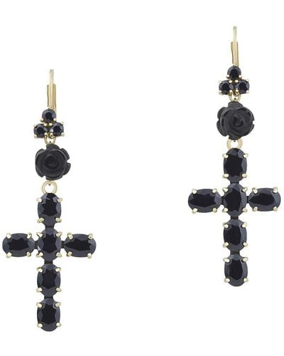 Dolce & Gabbana Devotion Earrings In Yellow Gold With Black Sapphires - Metallic