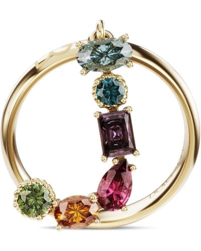 Dolce & Gabbana Rainbow alphabet J ring in yellow gold with multicolor fine gems - Mettallic